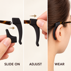 Three-step installation guide for silicone eyeglass ear hooks
